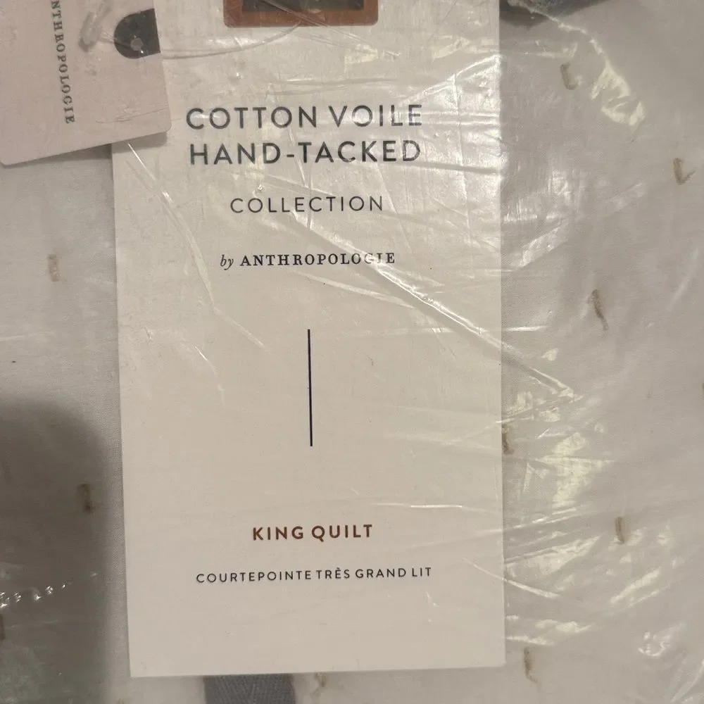 Anthropologie Cotton Voile Hand Tacked White Quilt King size